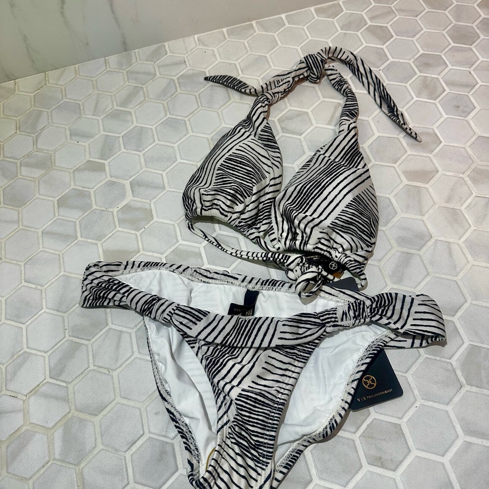 ViX Black and White Striped Bikini Set